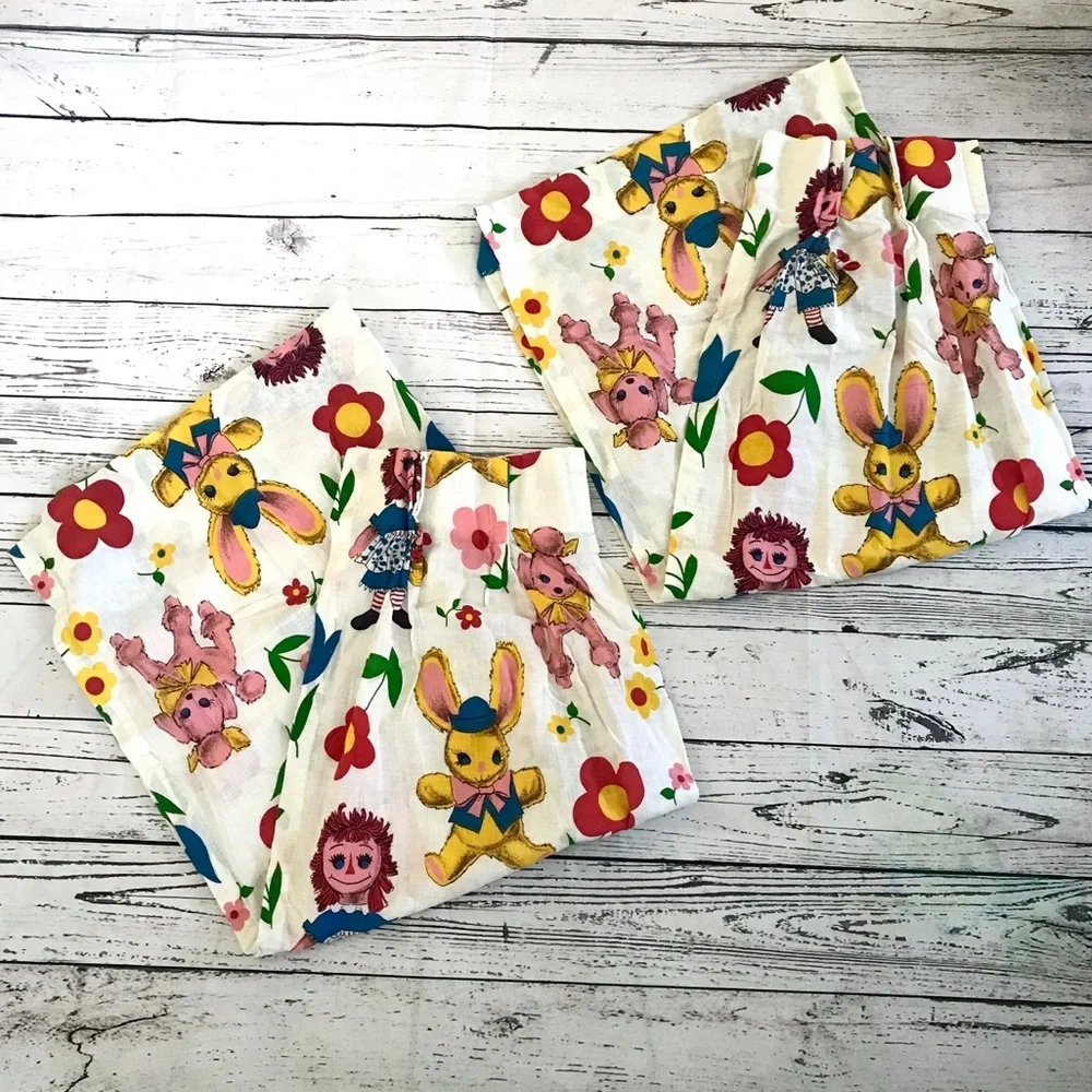 Vintage Raggedy Ann pink poodle curtains set of 2